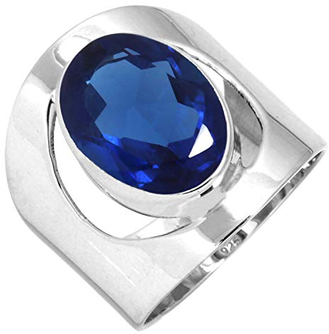 Jeweloporium 925 Silber Ringe für Frauen Größe 70(22.3) Blauer Saphir simuliert Edelstein Solitär Silber Ringe Weihnachten - Geschenk Kostüm Schmuck