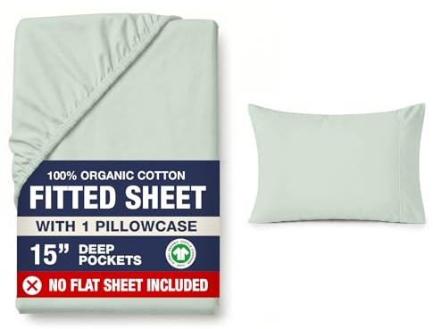 Lane Linen Spannbettlaken für Doppelbetten aus 100 % Bio-Baumwolle, kühles Blau, 2-teiliges Set (1 Spannbetttuch, 1 Kissenbezug), Perkal-Gewebe, leicht, weich, atmungsaktiv, passend für Matratzen mit
