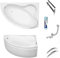 ECOLAM Baignoire d'angle acrylique blanc Ada 140x90 cm droite, tablier en acrylique, poignées, pieds, siphon + silicone. Baignoire acrylique blanc