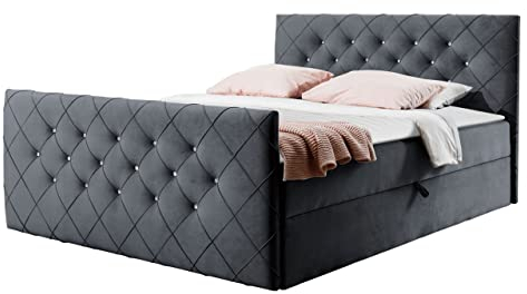 Mirjan24 Boxspringbett mit Polsterkopfteil und Fußteil Utren, Polsterbett mit 2 Bettkästen, Matratze, Topper, Doppelbett, Bett für Schlafzimmer (180 x 200 cm, Amor Velvet 4321)