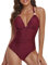 Costume da Bagno Intero da Donna,con Scollo a V, Spalline Regolabile, Reggiseno Imbottito con Coppe Interne Non Rimovibili Bikini Backless Un Pezzo Unico (Borgogna, XL)