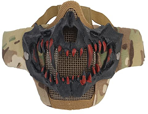 Taktische halbe Gesichtsmaske japanische Zähne Maske Airsoft Mesh Maske Halloween Maske Totenkopf Maske für CS Jagd Paintball Cosplay