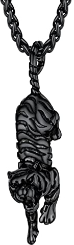 PROSTEEL 3D Tiger Anhänger Halskette Schwarz