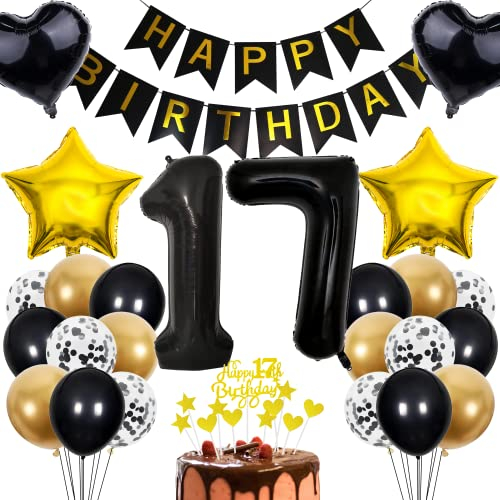 Rose Gold 17th Birthday Decoration - Boy & Girl Gift Set With Balloons