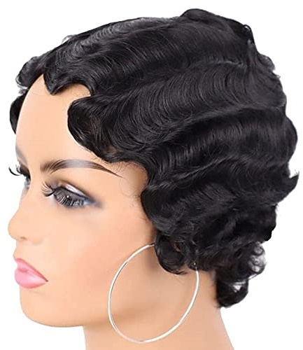 Lipfer Schwarze 1920er Jahre Perücken Für Frauen Finger Welle Natürliche Synthetische Haar Perücken Cosplay Kostüm 20s Themenparty Perücken Kurze Perücke