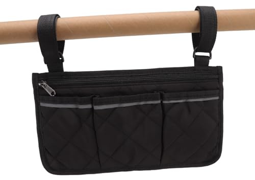 Atyhao Rollstuhl-Seiten-Organizer, Aufbewahrungstasche, Armlehnentasche mit Getränkehalter und Reflektierendem Streifen. Verwenden Sie Wasserdichtes Gewebe, für die Meisten Rollstühle, (Schwarz)