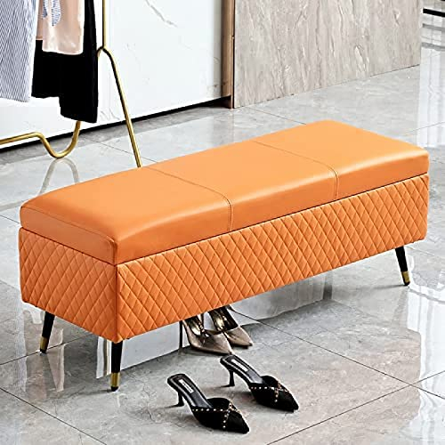 Leder-Aufbewahrungsbank, Premium-Aufbewahrungsbank, Polsterbank, Moderne Schlafzimmerbank, Eingangsbereich, Orange, 100 x 40 x 45 cm (39 x 16 x 18 Zoll)