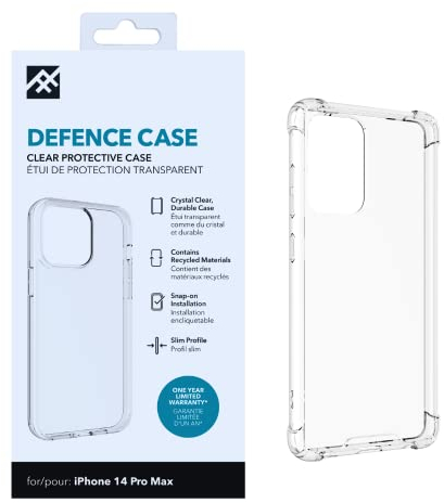 ZAGG iFrogz Defence Protective Case Compatible with iPhone 14 Pro Max, Durable, Snap On, Smudge Resistant, Slim, Recycled, Clear