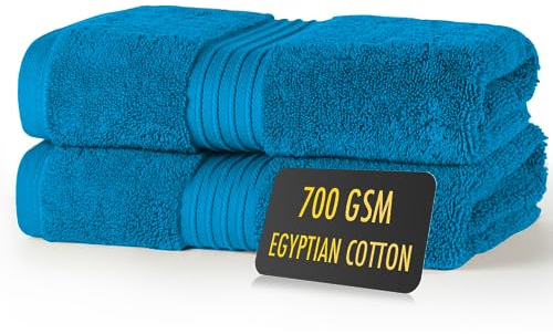 ALSAP Lot de 2 serviettes de toilette en coton égyptien 700 g/m² ultra douces et super absorbantes - Bleu lagon - Pour salle de bain - Qualité hôtelière - Taille pratique - 50 x 90 cm