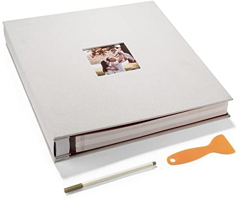 HoneyTolly Großes Fotoalbum, selbstklebend, DIY-Scrapbook, Album für 600 Fotos, 33 x 32 cm, 120 Seiten, Leineneinband, Erinnerungsbuch (weiß)