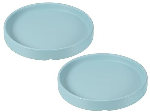 M METERXITY 2 Pièces Soucoupe pour Plante - Plateau en Céramique Rond avec Écoulement pour Pot de Jardin/Extérieur (4,5 Pouces, Bleu Lac)