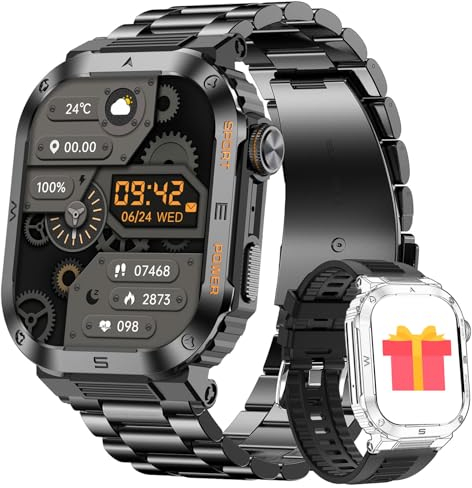 paazomu Smartwatch da uomo, 2 pollici, con risposta alle chiamate, cardiofrequenzimetro/SpO2/Sleep/Notifiche, 100+ modalità sport, 400 mAh, smartwatch da uomo in acciaio per Android iOS