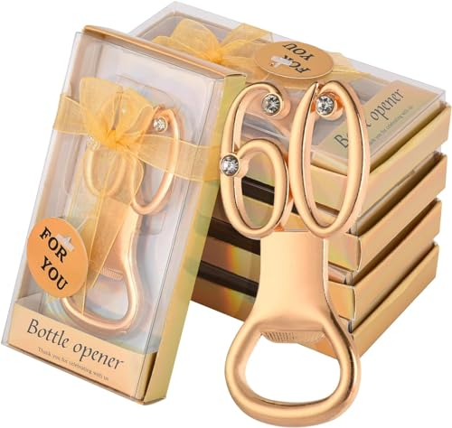 YLSZHYR 24 apribottiglie dorate per feste di compleanno, bomboniere per 60° anniversario, bomboniere per ospiti, apribottiglie di birra per feste di compleanno, regalo, souvenir (24P 60)