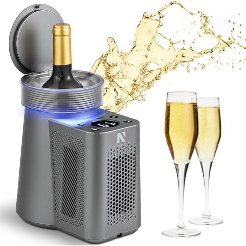 NEWTRY Refroidisseur de vin électrique, seau réfrigérant pour bouteille de vin standard de 750ml, avec câble d'alimentation automobile 12V, pour la dégustation de vin à température constante.