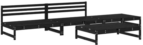 vidaXL Garten Lounge Set 4-TLG., Gartenmöbel Set Sitzgruppe für Garten Terrasse, Modular Bank Sofa Garnitur Loungemöbel, Schwarz Massivholz Kiefer