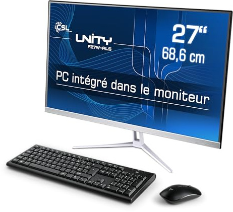 PC Tout-en-Un CSL Unity F27W-ALS, 68,58 cm (27 Pouces, 1920x1080 Full HD) - AIO Puissant (Intel N200 CPU 4x3700 MHz, 1000 Go SSD, 32 Go DDR4-RAM, Win 11 Home), Blanc