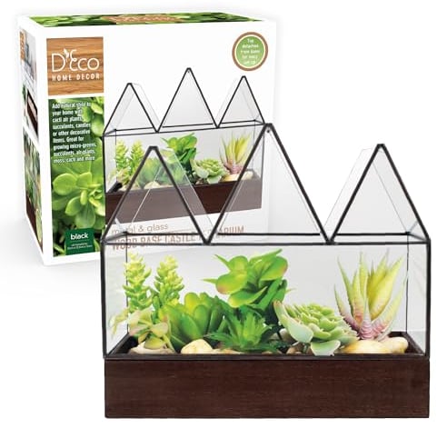 D'Eco Glas-Schloss-Mittelstück (25,4 x 22,7 x 12,7 cm) – Tisch-Pflanzgefäß – Terrarium – Frühling Ostern Heimdekoration & Hochzeitsbriefkasten – Füllen Sie mit Sukkulenten, Moos, bunten Eiern, Hasen