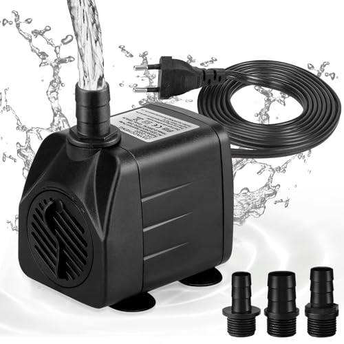 Bomba Acuario Bomba Agua Belen Mini (2500L/H, 45W) Bomba Fuente de Agua con Altura MáXima de Pulverización de 2.7m Ventosas En La Parte Inferior Cable de Enchufe de 2m con 3 Boquillas