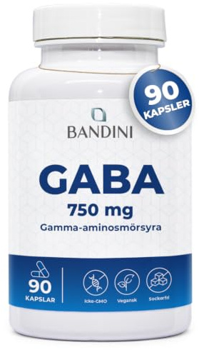 Bandini® GABA | 90 hochdosierte Kapseln - 750 mg Gamma-Aminobuttersäure pro Tagesdosis | Gamma-Aminobuttersäure | verbesserte Schlafqualität, weniger Angstzustände | 2 Kapseln/Tag für 45 Tage Vorrat