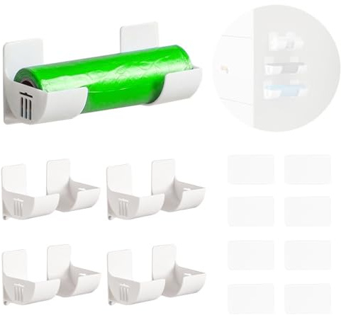 4 Paare Wandmontierter Müllbeutelhalter,Weiß Müllbeutelhalter,Müllbeutel-Organizer für die Speisekammer,Müllsack-Wandhalter,für Küche,Speisekammer,Garage,Badezimmer