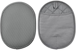 Silicone Pot Holder Set of 2 with Pocket, Heat Resistant Oven Mitts and Non-Slip Ribbed Kitchen Hot Pads for Cooking and Baking - Extra Large Size 9.8 x 7.5 inches, Quilted Lining (Grey)