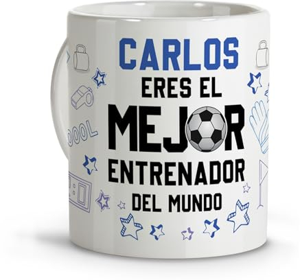 LolaPix Taza de futbol. Taza personalizada. Tazas originales para regalar. Regalo entrenador. Regalo entrenadora. Taza cerámica 330 ml.