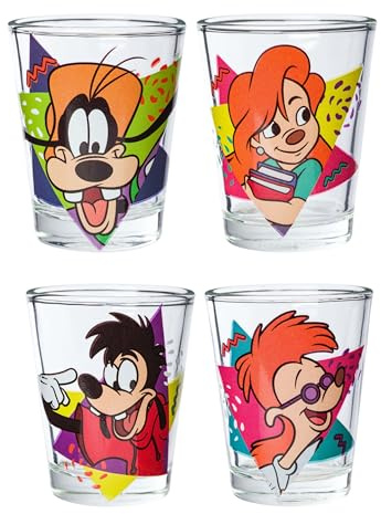 Silver Buffalo A Goofy Movie Retro-Charakterformen, 4 Stück, 42,5 ml, Mini-Glas-Set, 4 x 1
