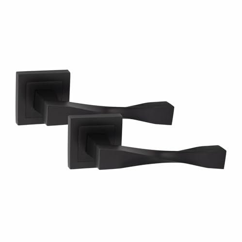 Golden Grace Straight Astrid Premium Design Door Handles on Square Rose in Matt Black Finish - 1 Pair
