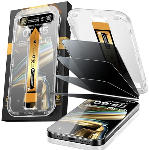 MRGLAS 4-Pack TOP 9H+ Glass for iPhone 16 Pro Privacy Screen Protector [Auto Alignment Kit] [10X Military Protection, 100% Anti Spy] UNBREAK Tempered Glass 6.3 inch Longest Durable Case-Friendly