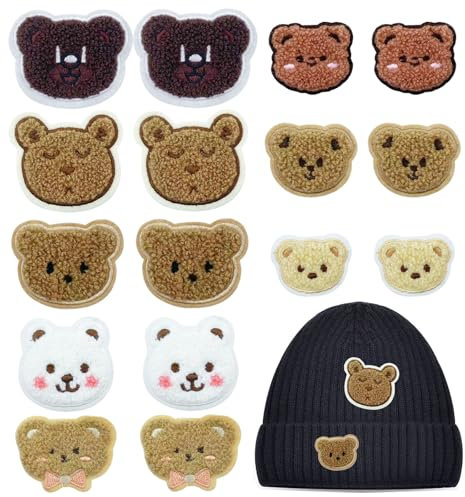 16PCS Cute Bear Decorative Applique Patch, Cartoon Animal Patch Appliques Bear Embroidery Patches Iron On Sewing for Jeans Shoes Backpacks T-Shirt Caps Hats DIY Decoration