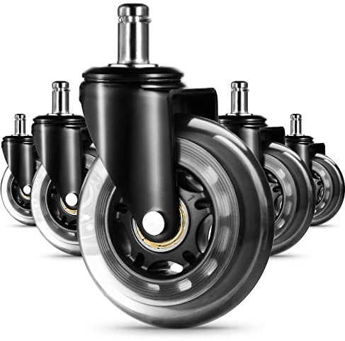 Universal Size Office Chair Wheels Caster Replacement for Rubber Office Chair Wheel for All Floors, Set of 5 Work Office Chair Castors for Office Task Salon Camping Chair 10x22mm, Black (NOT 1KEA)