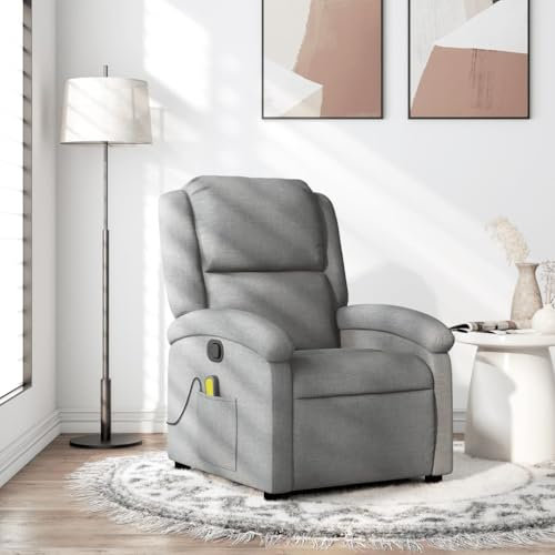 IKAYAA Relaxsessel Massagesessel Fernsehsessel Liegefunktion Vibration Heizung Stoff-Hellgrau-Manuelles Neigesystem
