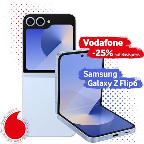 Samsung Galaxy Z Flip6 mit Vodafone Vertrag | Aktion: 25% Basispreis-Rabatt | 24 Mon. Laufzeit | in Blau | mit 256 GB Speicher