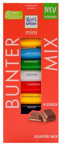 Ritter Sport mini Turm Bunter Mix, verschiedene Schokoladenvariationen, perfekt zum Naschen und Genießen, geeignet für Muttertag und Vatertag, 8 Boxen mit je 150g