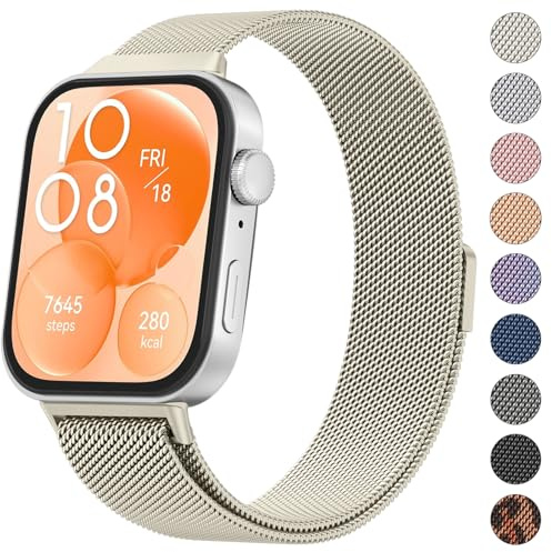 Amzpas Metall Armband für Huawei Watch Fit 3/4/4 Pro/5/5 Pro Damen Herren | Edelstahl Ersatzarmband, Starkem Magnetverschluss Loop Uhrenarmband für HUAWEI Watch FIT 5 / 5 Pro / 4 / 4 Pro / 3 Armbänder