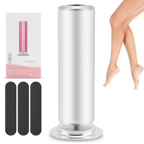 Râpe Électrique Pied, Râpe à Pieds Pédicure Electrique, Electrique Lime Ponceuse avec 60 Tampons de Remplacement pour les Pieds Pedicure Pieds (Vitesse Réglable) (Argent)