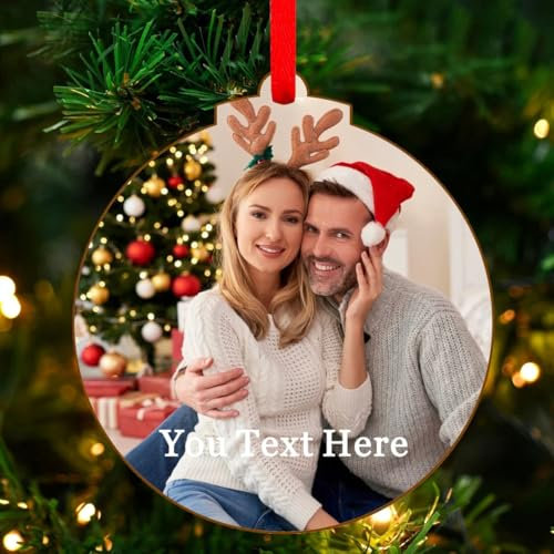 EKAM Personalised Christmas Tree Decorations With Photo Baubles 2024 - Xmas Photo Gifts Ornament for Trees - Gifts for Mom Dad Family Kids Friends (Round)