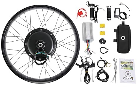 Fridgestea 26 Inch Rear Wheel Conversion Kit for Electric Bikes, 48V 1500W Snow Bike Hub Motor Kit, Brushless & Toothless Motor, LCD Display for Disc Brake (Without Battery)