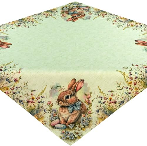 Tischdecke Ostern 85x85 Happy Easter Mitteldecke Ostertischdecke Decke Hellgrün Landhaus Frühling Stoff Waschbar
