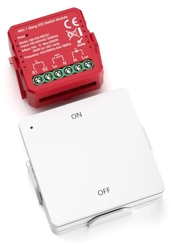 Yomogi Interrupteur Sans Fil 433MHz, Va et Vient Sans Fil RF avec Émetteur Récepteur Portée 100m, Module Éclairage LED Télécommande Lampe Installation Facile(Fil Neutre Requis)