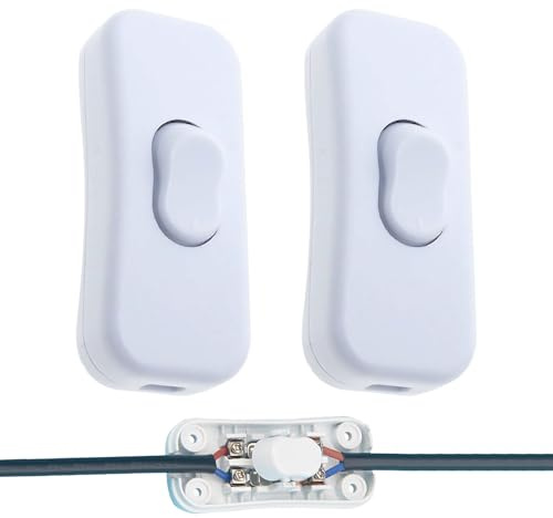 2 Pcs Inline Light Torpedo Switch, Double Pole Switching Lamp Inline Dimmer Replacement, 2A Light Current, Bipolar Switch for Home School Office Desk Lamp Bulb (White)
