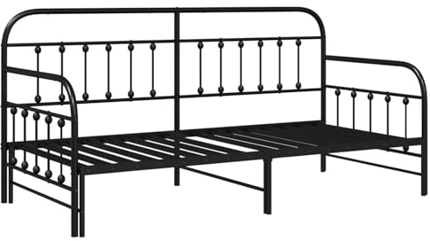 vidaXL Cadre de lit de Jour avec tête de lit Noir 90 x 190 cm Acier, Lit de Jour élégant, Cadre métal Moderne pour Chambre, canapé Pratique, Solution Nuit pour invités, déco de pièce