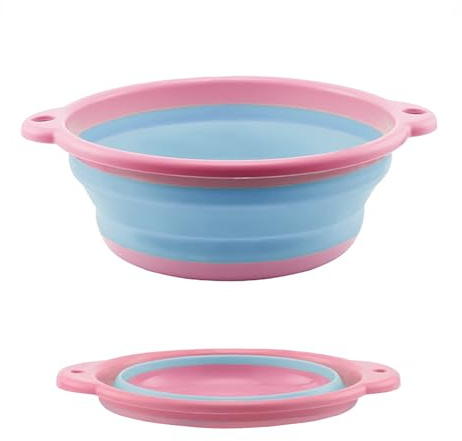 KANGSIT Collapsible Washing Up Bowl, Portable Wash Basin Silicone Plastic Basket Multipurpose Outdoor Travel Basin Camping Sink, Space Saving Folding Washtub (Pink, S)