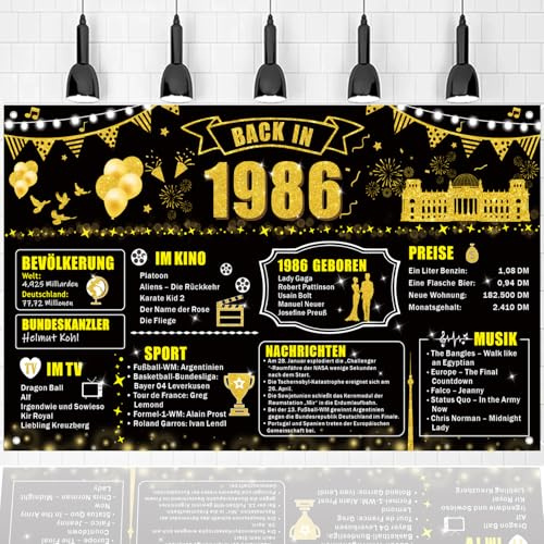 Party-Banner zum 40. Geburtstag Dekorationen, Hintergrund für Party-Poster zum Geburtstag im Jahr 1986, großer Hintergrund für Männer und Frauen zum 40. Geburtstag (Schwarz Gold-1986)