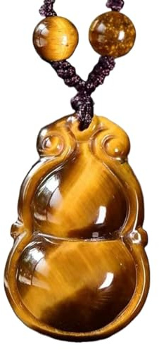 PYENHDI Feng Shui Jade-Halskette, Tigerauge-Stein Wu Lou/Kalebassen-Anhänger-Halskette Kristall Damen Herren Verstellbar, Seil