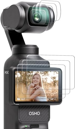 AMAZEAR Pocket 4/3 Pellicola protettiva per obiettivo per DJI Osmo Pocket 4/3 accessori (confezione da 6), pellicola protettiva in vetro temperato per display OLED,protezione completa,ultra HD,durezza
