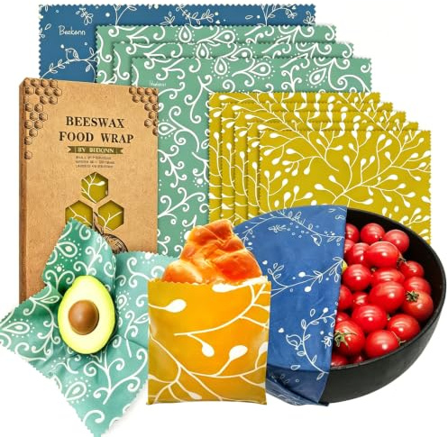 HSYTEK 9 Stück Bienenwachstücher Set, Bio-Bienenwachstücher, 1L, 3M, 5S Bienenwachs Abdeckhaube, Wiederverwendbare Bienenwachs-Wraps, Schüssel Abdeckungen für Lebensmittel, Sandwiches, Käse, Brot