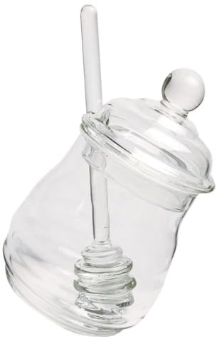 JEWEDECO Glass Honey Canister with Dipper 280ml Household Honey Pot Fine Craftsmanship Syrup Dispenser for Kitchen and Dining