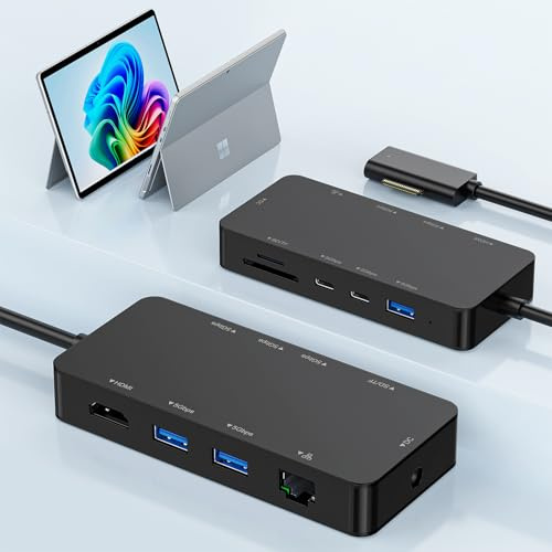 Surface Docking Station, 11-in-1 Surface Dock 2 4K@60Hz HDMI, Surface Pro Docking Station for Microsoft Surface Pro 12/11/10/9/8/X/7/6/5/4/3, Surface Laptop/Go/Surface Book for Business Professionals