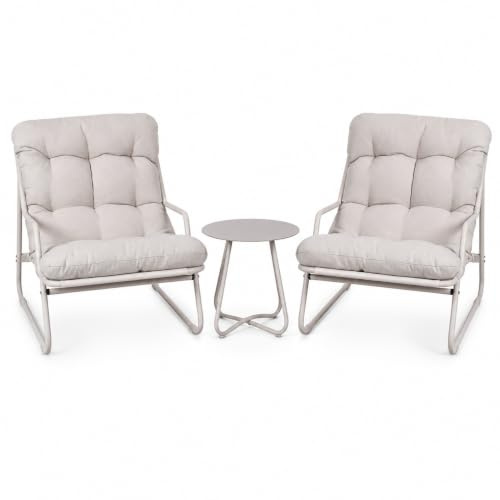 Koll Living Outdoor Bistro-Set Lara | Modernes Gartenmöbel Set mit 2 Sesseln & Tisch | Wetterfest, UV-beständig, wasserabweisend (Beige)